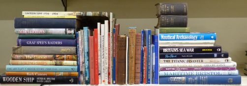 Approximately 55 shipping interest books including wooden boats, bark canoes, military,
