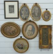Quantity of 19thC and later paintings and framed prints including a portrait of a gentleman in oval