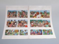 Two pages of original coloured pen and ink comic artwork for Jack and Jill, 1976,