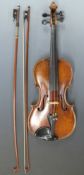 Late 19thC full size violin labelled Nicolaus Amatus with 36cm two piece flame back, grafted neck,