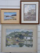 M Duffy watercolour harbour scene,