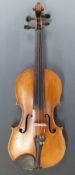Early 19thC full size violin with 36cm one piece back, faux grafted neck,