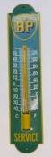 A metal and enamel BP Service vintage car interest thermometer,