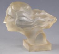 Circa 1930s Art Deco Lalique style glass car bonnet mascot in the form of a lady's head with