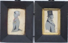 Pair of 19thC portrait miniatures with gilt highlights depicting lady wearing a bonnet and red