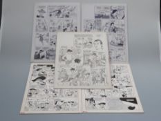 Five pages of Bill Titcombe original pen and ink comic artwork for Cannon & Ball, Doctor On The Go,