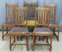 Set of five (4 + 1) barley twist dining chairs