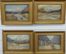 Set of four early 20thC oil on canvas French landscapes including La Voulte sur Loire, each 14 x 20.