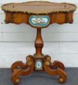 French pedestal marquetry and parquetry ormolu shaped centre table decorated with Sevres style