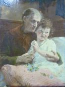 Paul Wagner (1852 - 1937) oil on panel portrait miniature depicting a lady and young girl in