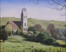 Barbara Wyatt oil on canvas Selsley Church, signed bottom right 40 x 50cm,