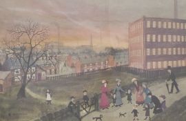 Helen Bradley print of a street scene with figures,