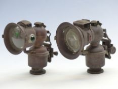 Two Miller British made carbide cycle/motorcycle lamps