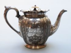 Chalford Football Club Victorian silver plated teapot,
