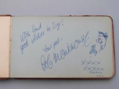 Autograph book with signatures from Carry On actors Sid James, Bob Monkhouse, Joan Sutherland,
