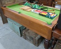 Quarter size pool table with three various sets of balls, lights, cues, scoreboard etc.