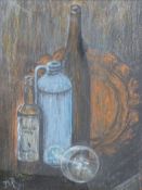 Florence G Ratcliffe retro pastel still life of bottles 'Studio Props' monogrammed and dated F G R