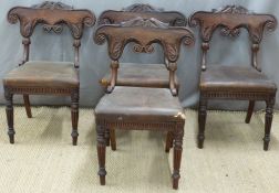 Set of four 19thC rosewood dining chairs with heavy carved decoration