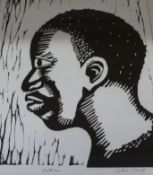 Cilla Lloyd three signed artist's proof abstract prints The Fall, The Stiltman and The Fish,