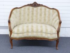 Continental kidney shaped carved wood upholstered sofa,