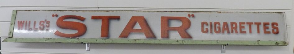 Wills's 'Star' Cigarettes vintage enamel advertising sign, 20 x 170cm, ex Boulters, Coleford,