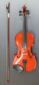 Viva handmade full size 20thC violin in flame lacquered finish, labelled by 'Guvnor' no VM1004,