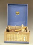 Dansette c1950's portable record player in blue Rexine finish