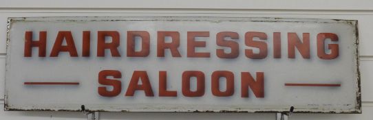 'Hairdressing Saloon' vintage enamel sign, 20 x 76cm, ex Boulters, Coleford, Forest of Dean,