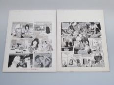 Two pages of Alan Parry original pen and ink comic artwork for David Cassidy and Man About The