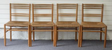 Set of four Arts & Crafts Gimson style rush seated chairs, believed to be by Peter Spriggs,