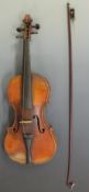 Gills Giuseppe Guarnerius 19thC violin with two-piece 35cm flame back impressed SV,