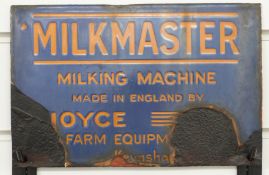 Joyce Farm Equipment Keynsham 'Milkmaster' milking machine vintage enamel advertising sign,