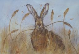 Kate Wyatt signed limited edition print of a hare, numbered 240/295, titled Clifwurt III,