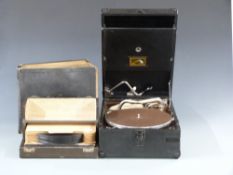 His Master's Voice wind up gramophone and shellac jazz records,