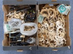 A large collection of violin and cello fittings etc including an extensive selection of bridges