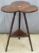 19thC rosewood cricket table with trefoil or clover leaf shaped top,