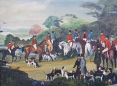 G Burgess oil on canvas hunt scene with lake beyond,