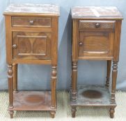 Two marble topped bedside cupboards with drawers above,