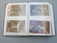 Album of postcards including WWI tilting hat card, Bournmouth, Torquay, Liverpool, Gloucester,