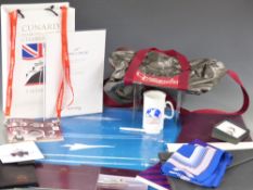 A quantity of ephemera and collectables from a Cunard QE2 and Concorde journey including leather
