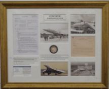 Concorde framed commemorative collection comprising photographs, medal coin,