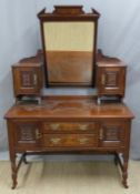 Late 19th / early 20thC mirror backed dressing table with bevelled mirror flanked by cupboards,