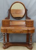 19thC mahogany dressing table with oval mirror, six drawers and hinged compartment to top,