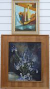 Sandler acrylic on board still life and a further still life of irises,
