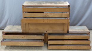Four museum cabinets, three with glass topped drawers,