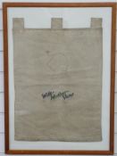 Hand embroidered early 20thC Suffragette banner with silhouette of a lady and 'wife-mother-voter'