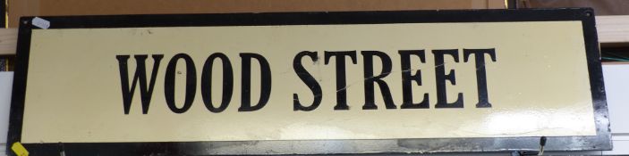 Vintage metal street sign Wood Street, 19.