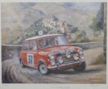 Robert Owen signed limited edition 64/850 print Mini on the Monte Carlo rally,