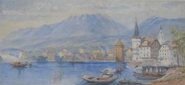 19thC watercolour of a Swiss / Italian lake scene,