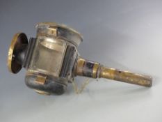 A 19thC electrified coaching lamp with bevelled glasses,